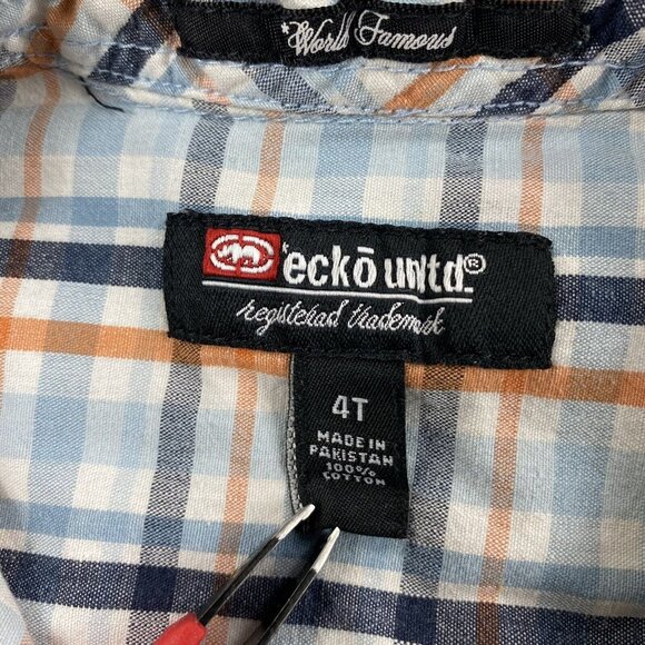 Ecko Unltd Plaid Shirt Toddler Size 4T Button Up Collared Shirt - Extra Button - Picture 4 of 7